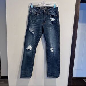 American Eagle Men’s 26X28 Extreme Flex4 Slim Straight Leg Distressed Dark Wash